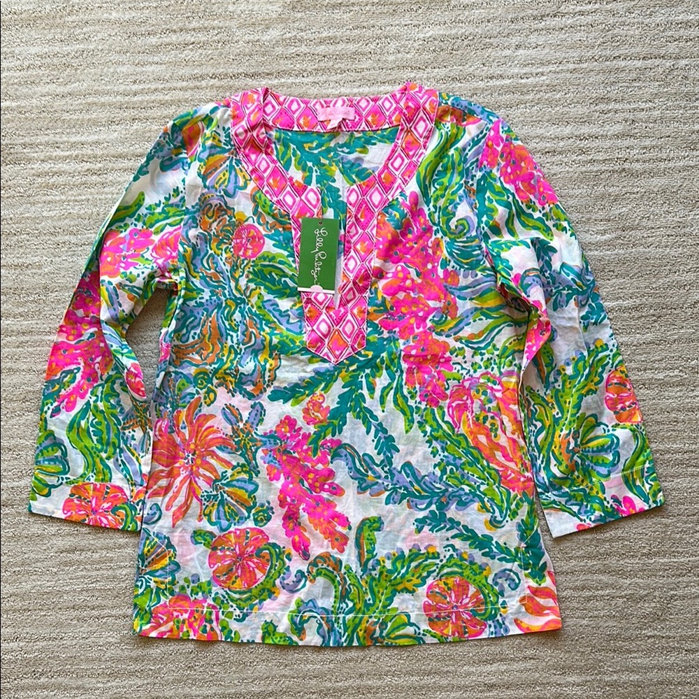 NWT Lilly Pulitzer Amelia Island Tunic Top Casa Marina Cotton Pink Size Small
